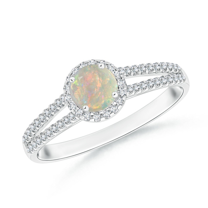 5mm AAAA Twin Shank Opal Halo Ring with Diamond Accents in White Gold