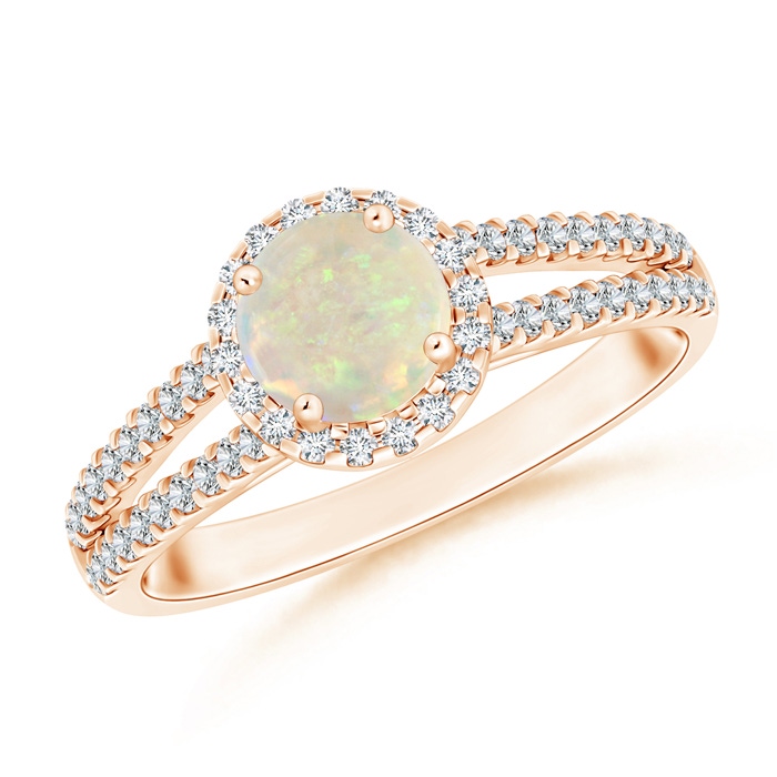 6mm AAA Twin Shank Opal Halo Ring with Diamond Accents in Rose Gold 
