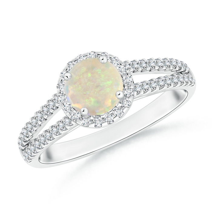 6mm AAA Twin Shank Opal Halo Ring with Diamond Accents in White Gold
