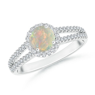 6mm AAAA Twin Shank Opal Halo Ring with Diamond Accents in P950 Platinum