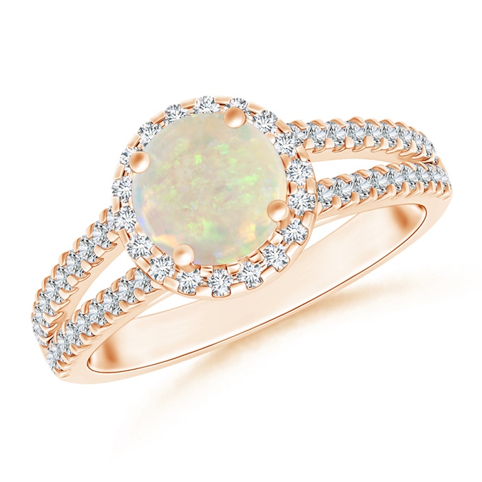 7mm AAA Twin Shank Opal Halo Ring with Diamond Accents in Rose Gold 