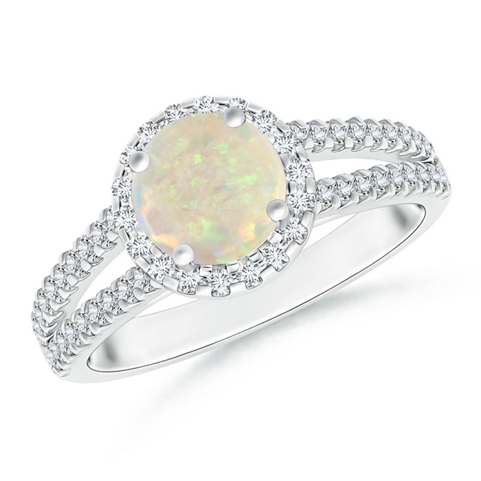 7mm AAA Twin Shank Opal Halo Ring with Diamond Accents in White Gold 