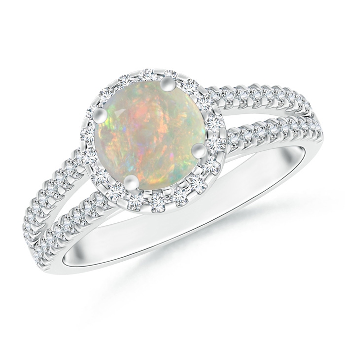 7mm AAAA Twin Shank Opal Halo Ring with Diamond Accents in P950 Platinum 