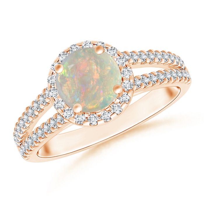 7mm AAAA Twin Shank Opal Halo Ring with Diamond Accents in Rose Gold 