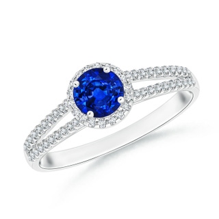 5mm AAAA Twin Shank Sapphire Halo Ring with Diamond Accents in P950 Platinum