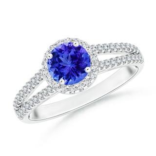 6mm AAA Twin Shank Tanzanite Halo Ring with Diamond Accents in White Gold