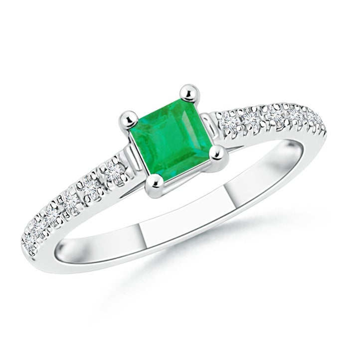 Solitaire Square Emerald Ring with Diamond Accents