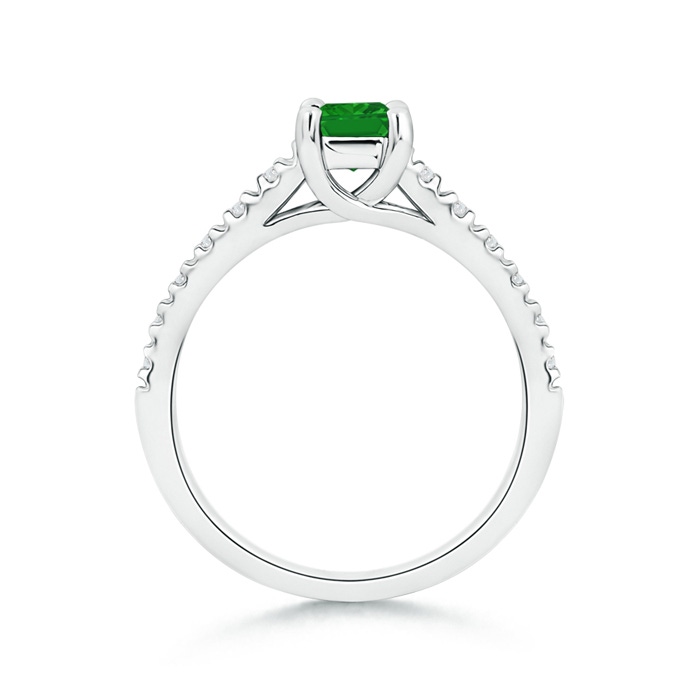 4mm AAA Solitaire Square Emerald Ring with Diamond Accents in White Gold product image