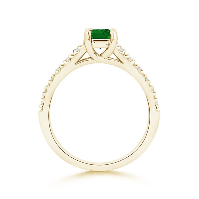 4mm AAAA Solitaire Square Emerald Ring with Diamond Accents in Yellow Gold - side 1