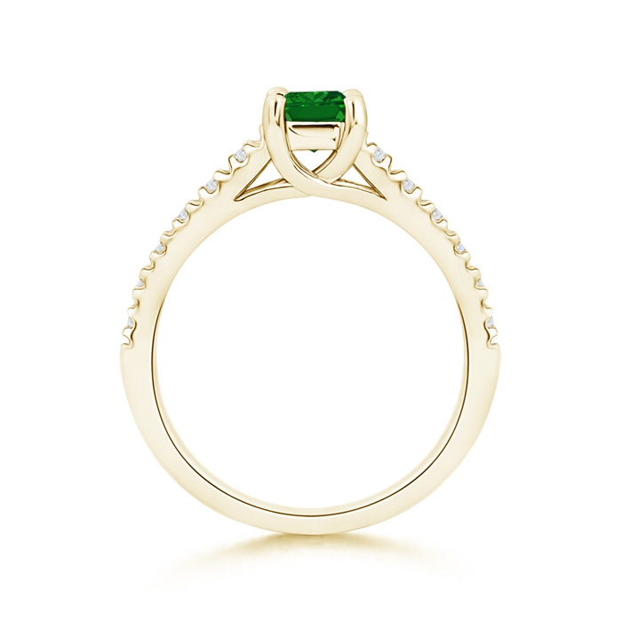 4mm AAAA Solitaire Square Emerald Ring with Diamond Accents in Yellow Gold Product Image