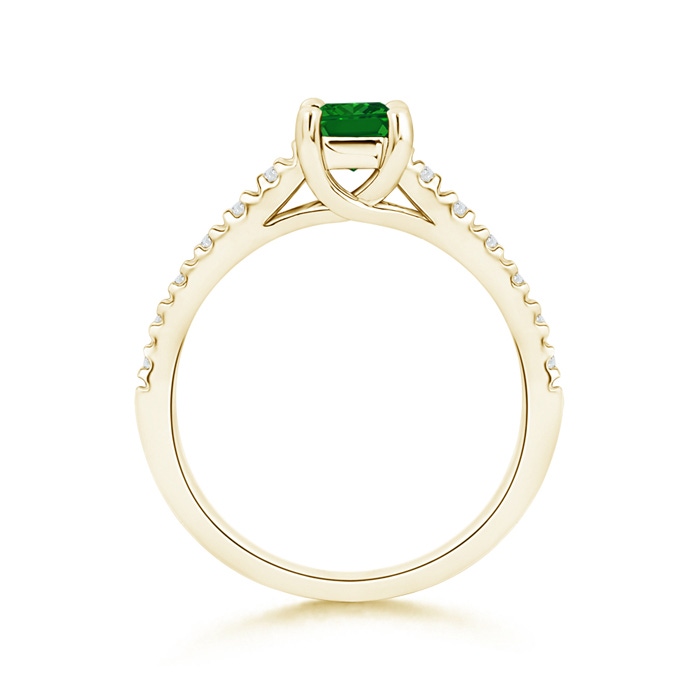 4mm AAAA Solitaire Square Emerald Ring with Diamond Accents in Yellow Gold product image