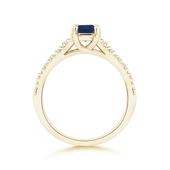 4mm AA Solitaire Square Sapphire Ring with Diamond Accents in Yellow Gold side-1