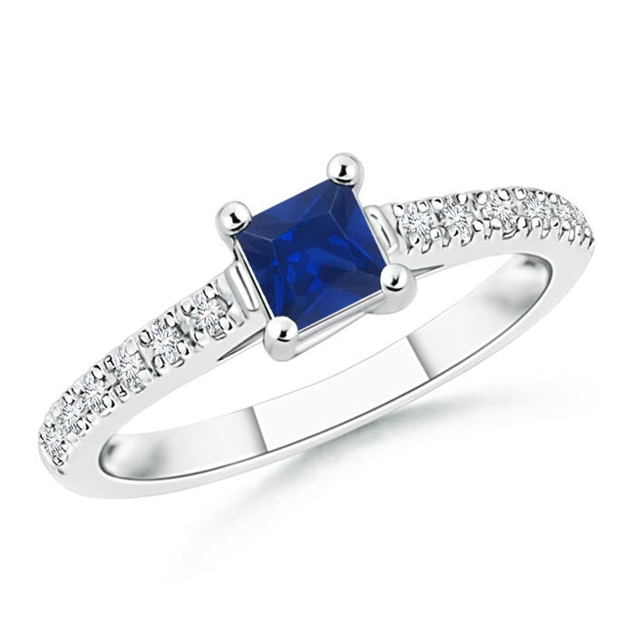 Solitaire Square Sapphire Ring with Diamond Accents | Angara