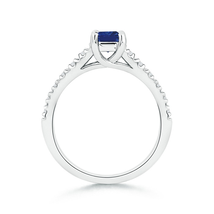 4mm AAA Solitaire Square Sapphire Ring with Diamond Accents in White Gold Side-1