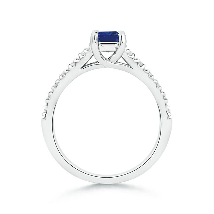 4mm AAA Solitaire Square Sapphire Ring with Diamond Accents in White Gold side-1