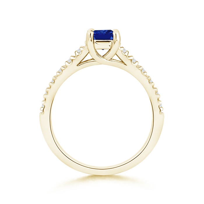 4mm AAAA Solitaire Square Sapphire Ring with Diamond Accents in Yellow Gold Side-1