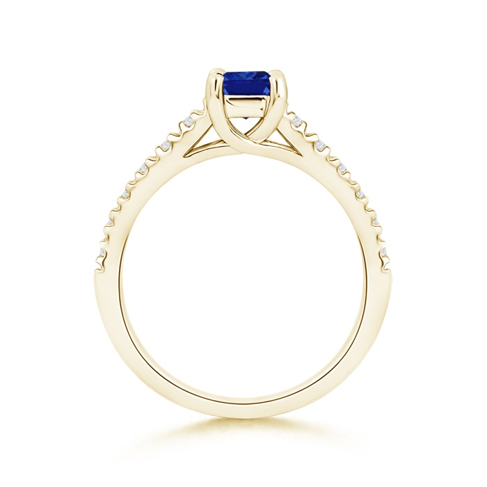 4mm AAAA Solitaire Square Sapphire Ring with Diamond Accents in Yellow Gold side-1