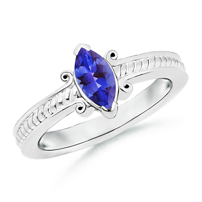 8x4mm AAA Vintage Inspired Marquise Tanzanite Solitaire Ring in White Gold