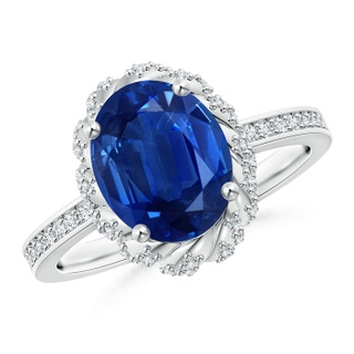 10x8mm AAA Oval Blue Sapphire and Diamond Halo Ring in White Gold