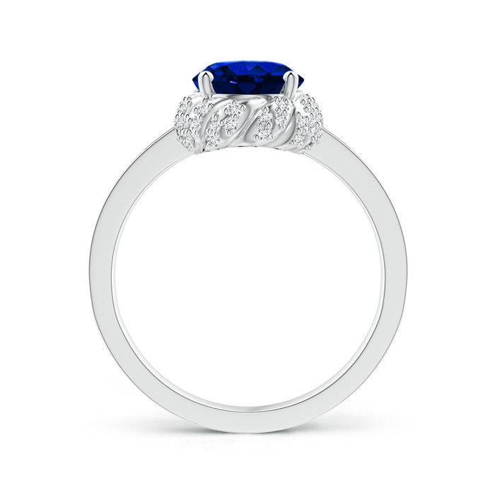 9x7mm Lab-Grown Oval Blue Sapphire and Diamond Halo Ring in White Gold side-1