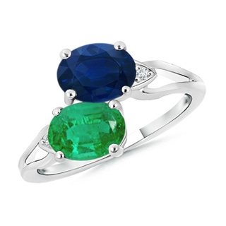 8x6mm AA Two Stone Oval Emerald and Sapphire Split Shank Ring in White Gold