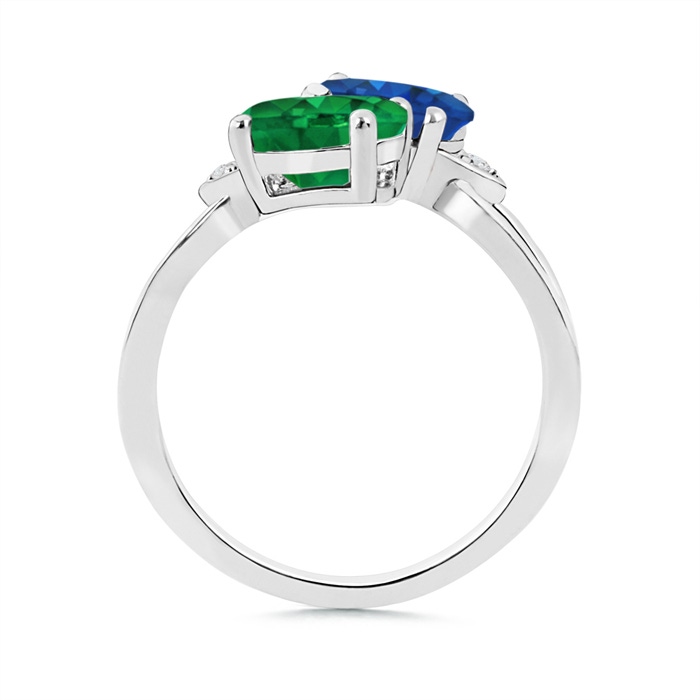 8x6mm AAA Two Stone Oval Emerald and Sapphire Split Shank Ring in White Gold Product Image
