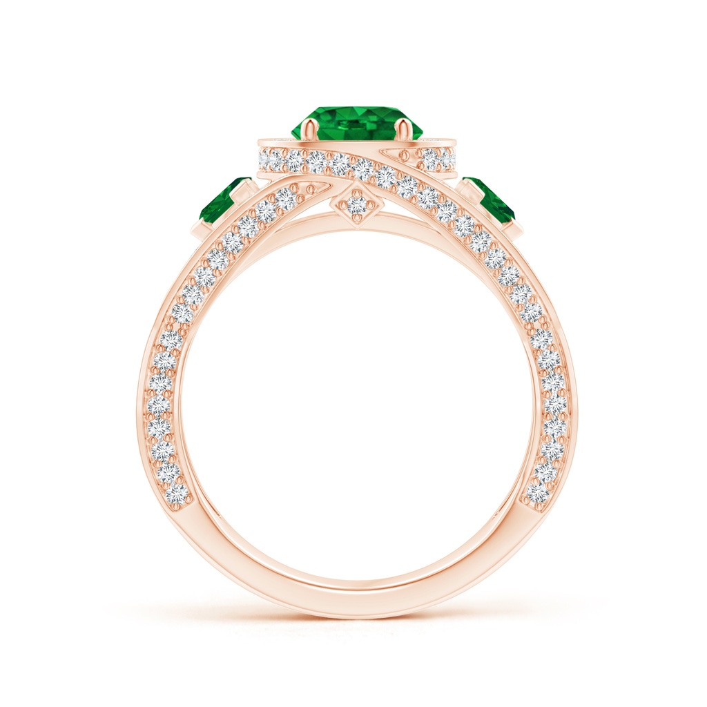 6mm AAAA Emerald Criss Cross Ring with Diamond Halo in Rose Gold Product Image