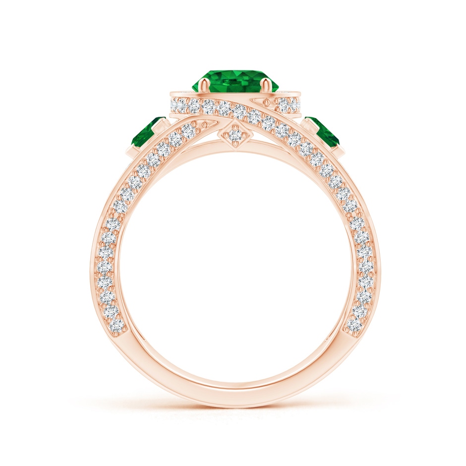 6mm AAAA Emerald Criss Cross Ring with Diamond Halo in Rose Gold product image