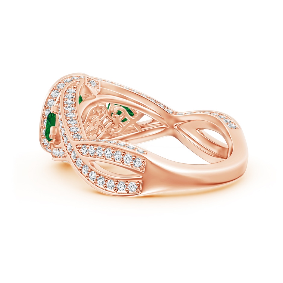 6mm AAAA Emerald Criss Cross Ring with Diamond Halo in Rose Gold product image