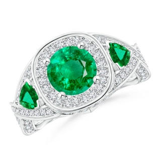 7mm AAA Emerald Criss Cross Ring with Diamond Halo in P950 Platinum