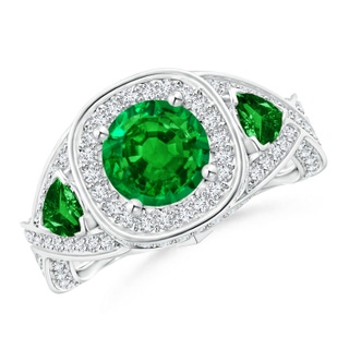 7mm AAAA Emerald Criss Cross Ring with Diamond Halo in P950 Platinum