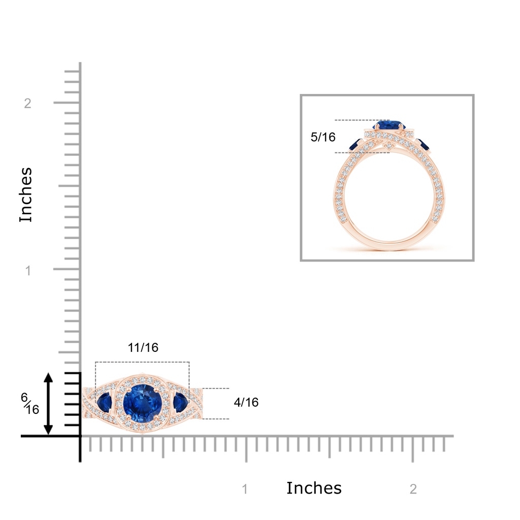 6mm AAA Blue Sapphire Criss Cross Ring with Diamond Halo in Rose Gold Product Image