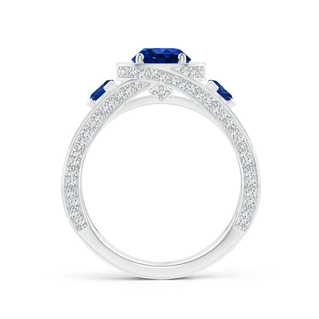 6mm AAAA Blue Sapphire Criss Cross Ring with Diamond Halo in P950 Platinum Product Image