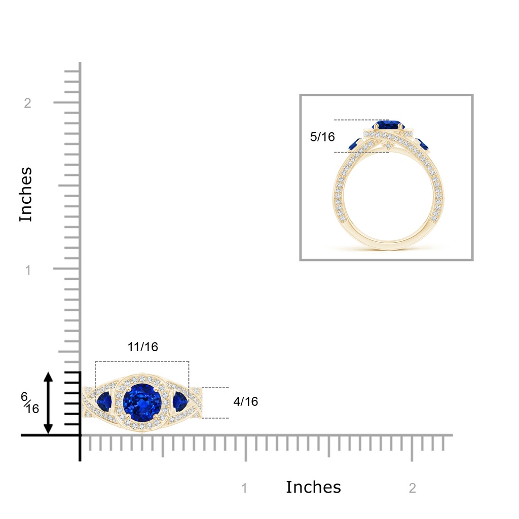 6mm AAAA Blue Sapphire Criss Cross Ring with Diamond Halo in Yellow Gold Product Image