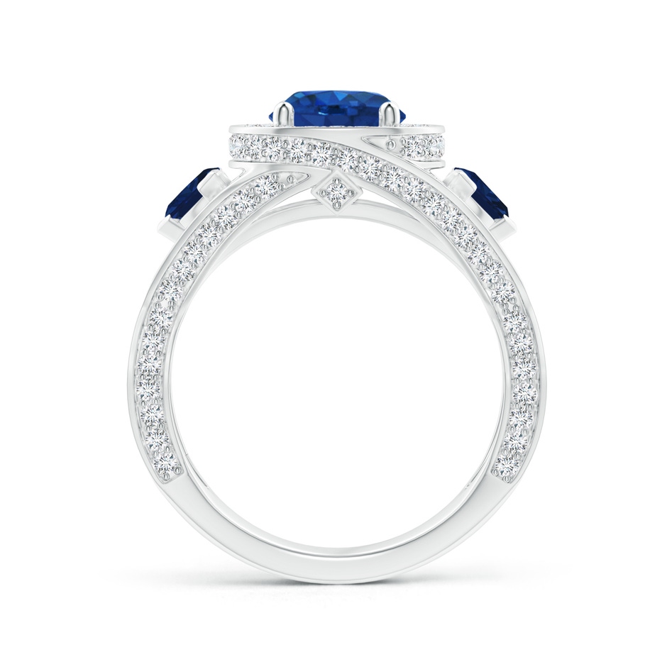 7mm AAA Blue Sapphire Criss Cross Ring with Diamond Halo in White Gold product image