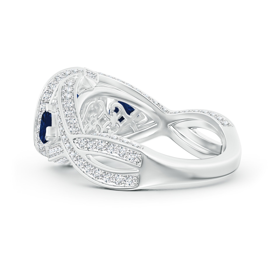 7mm AAA Blue Sapphire Criss Cross Ring with Diamond Halo in White Gold product image