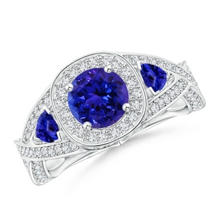 6mm AAAA Tanzanite Criss Cross Ring with Diamond Halo in White Gold