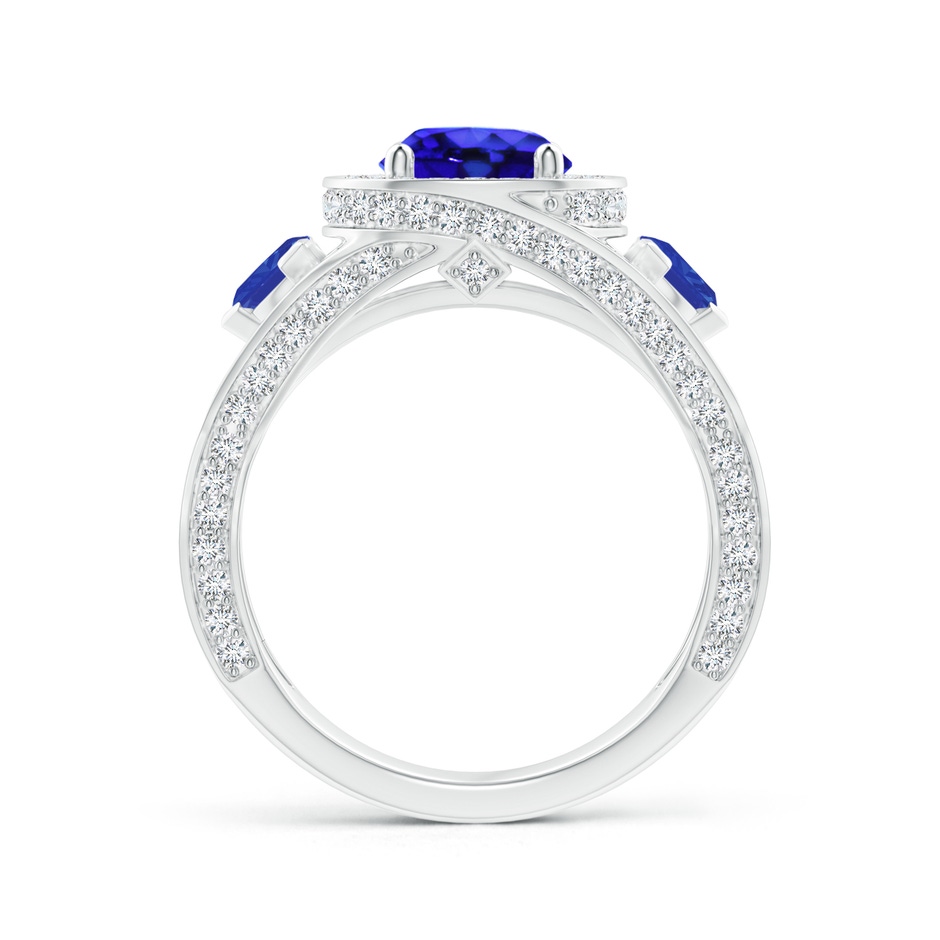 7mm AAA Tanzanite Criss Cross Ring with Diamond Halo in White Gold product image