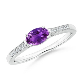 6x4mm AAAA East-West Oval Amethyst Solitaire Ring with Diamonds in P950 Platinum