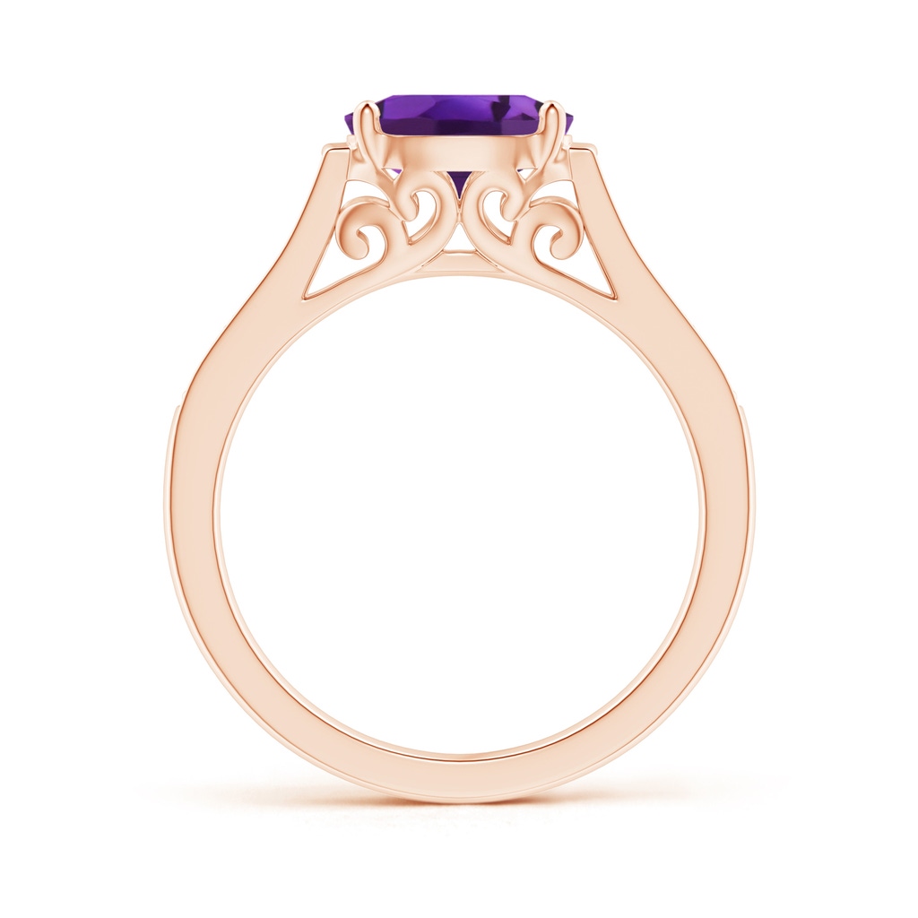 8x6mm AAAA East-West Oval Amethyst Solitaire Ring with Diamonds in Rose Gold Product Image