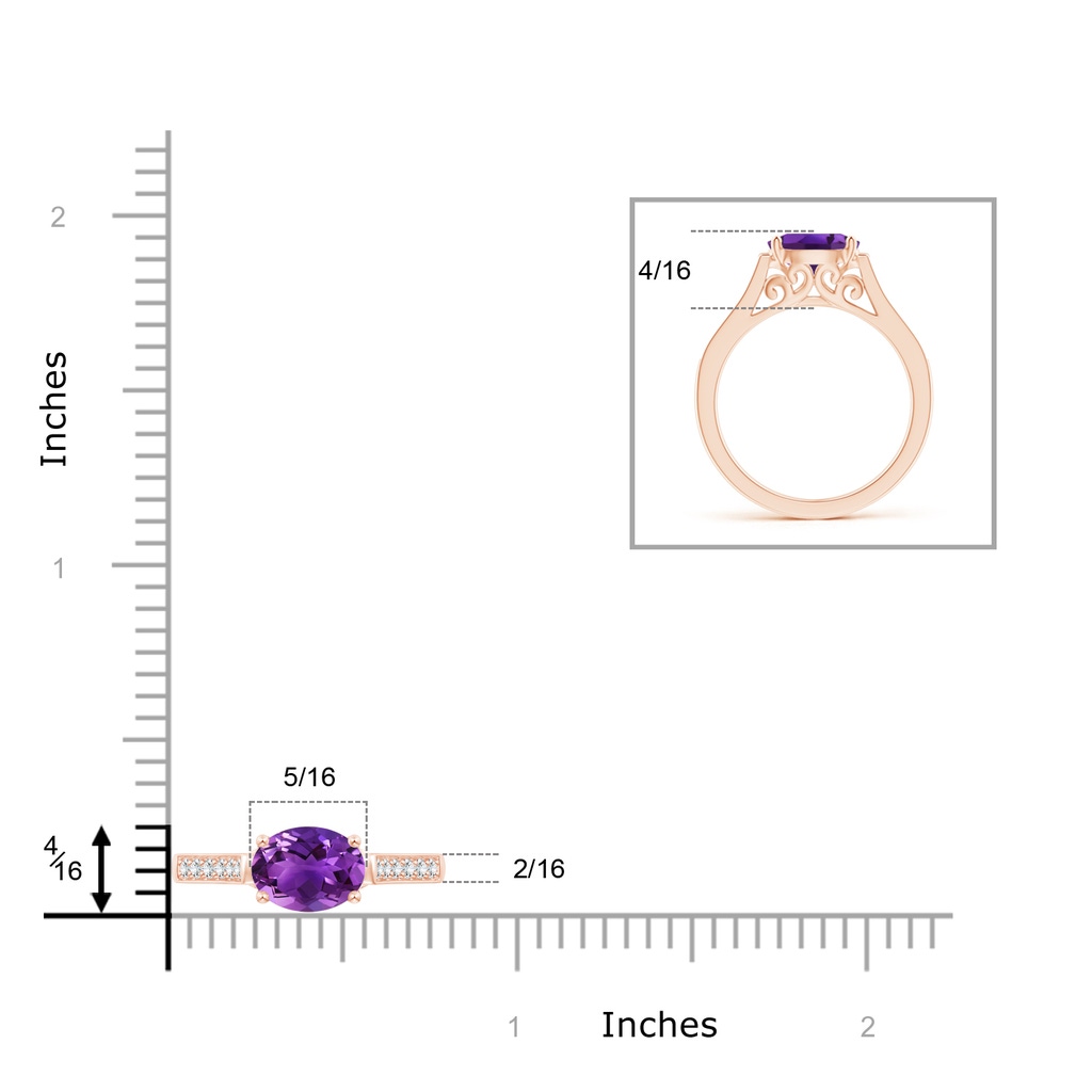 8x6mm AAAA East-West Oval Amethyst Solitaire Ring with Diamonds in Rose Gold Product Image