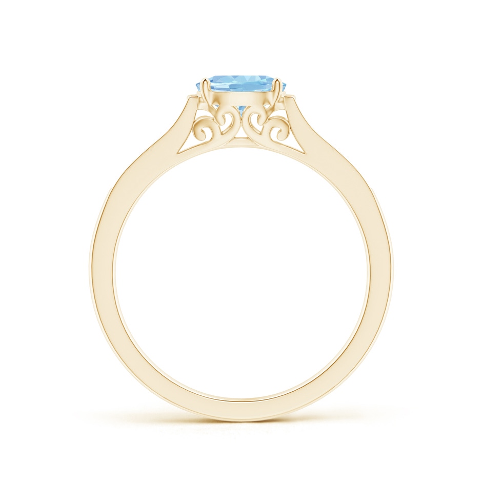 6x4mm AAA East-West Oval Aquamarine Solitaire Ring with Diamonds in Yellow Gold product image