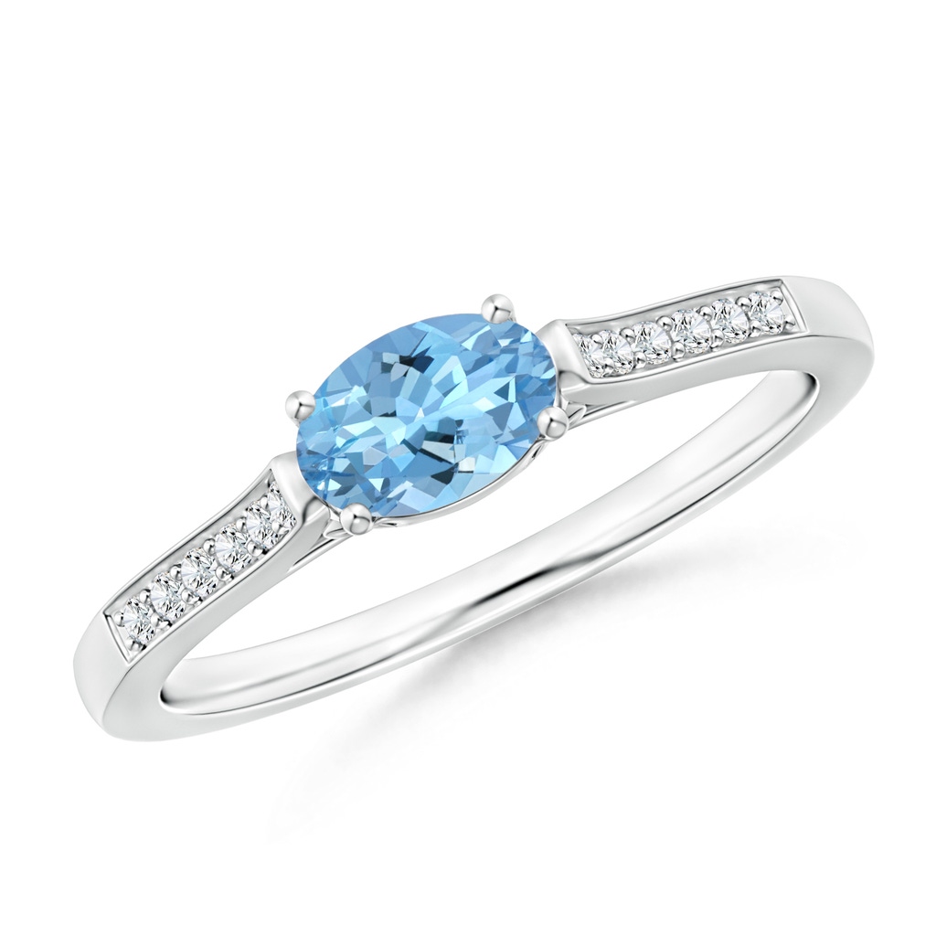 6x4mm AAAA East-West Oval Aquamarine Solitaire Ring with Diamonds in P950 Platinum