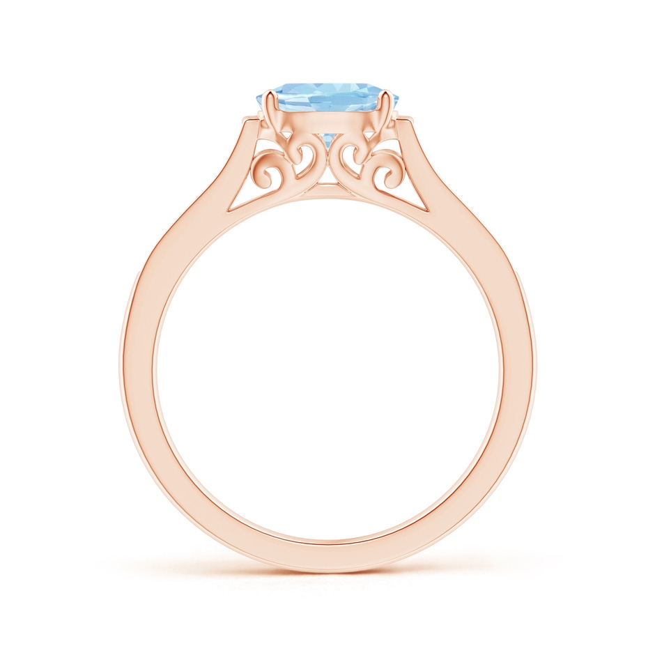 7x5mm AAA East-West Oval Aquamarine Solitaire Ring with Diamonds in Rose Gold product image