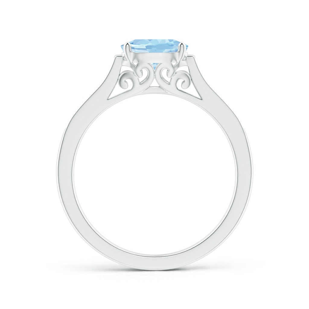 7x5mm AAA East-West Oval Aquamarine Solitaire Ring with Diamonds in White Gold Product Image