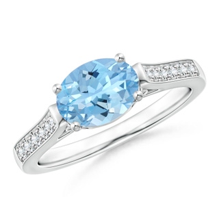 8x6mm AAAA East-West Oval Aquamarine Solitaire Ring with Diamonds in P950 Platinum