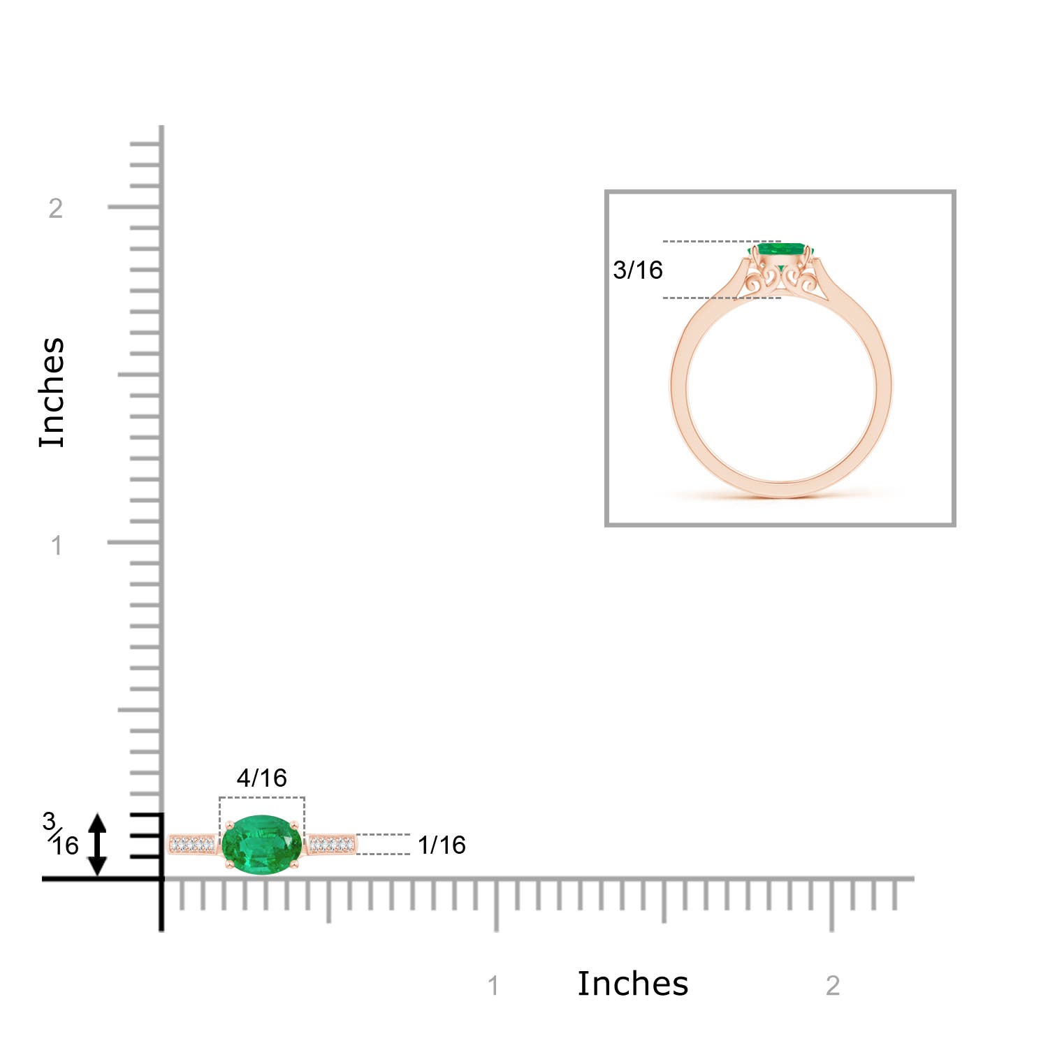 AA - Emerald / 0.5 CT / 14 KT Rose Gold