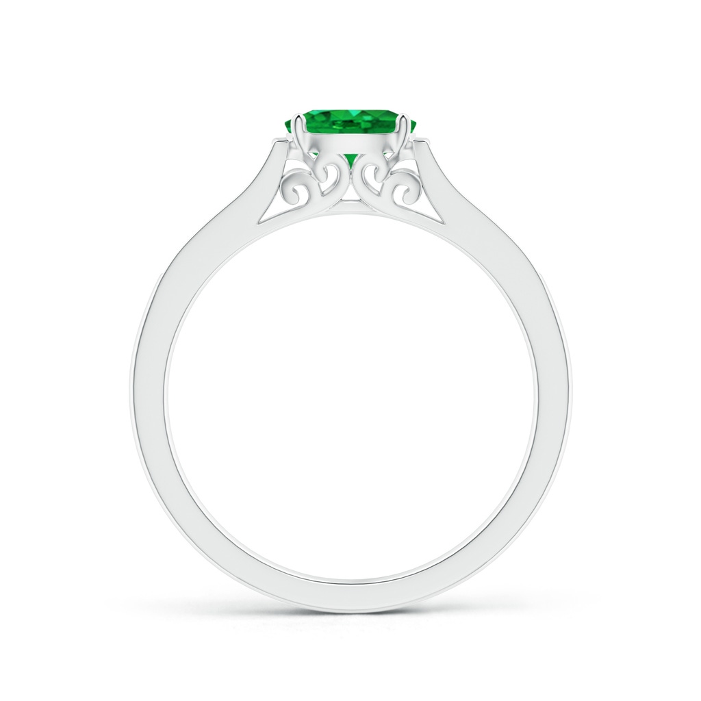 6x4mm AAA East West Oval Emerald Solitaire Ring with Diamonds in White Gold Product Image