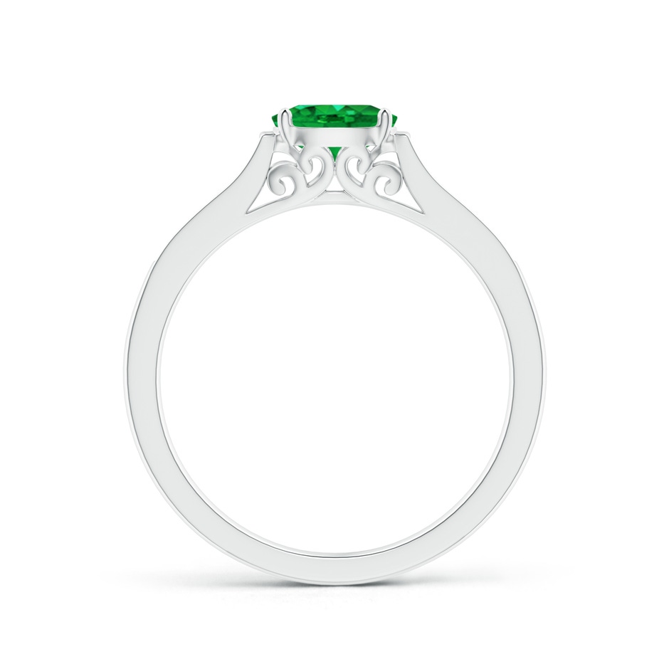 6x4mm AAA East West Oval Emerald Solitaire Ring with Diamonds in White Gold product image