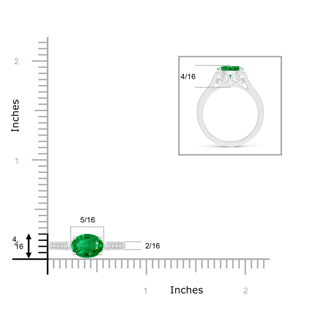 8x6mm AAA East West Oval Emerald Solitaire Ring with Diamonds in White Gold Product Image